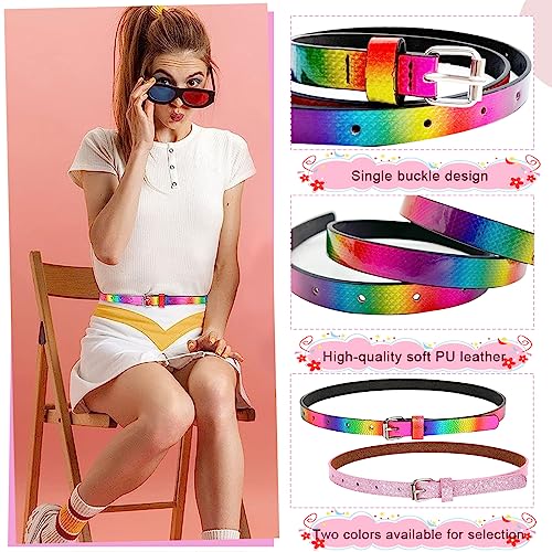 PALAY® 6PCS Girls Belt PU Leather Glittering Pink Rainbow Waist Stylish Metal Buckle 31inch for 6-12 PALAY® 6PCS Girls Belt PU Leather Glittering Pink Rainbow Waist Stylish Metal Buckle 31inch for 6-12